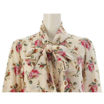 Gucci Michele Era Silk GG Pearl Button Floral Pattern Tie Design Blouse Top — view 5