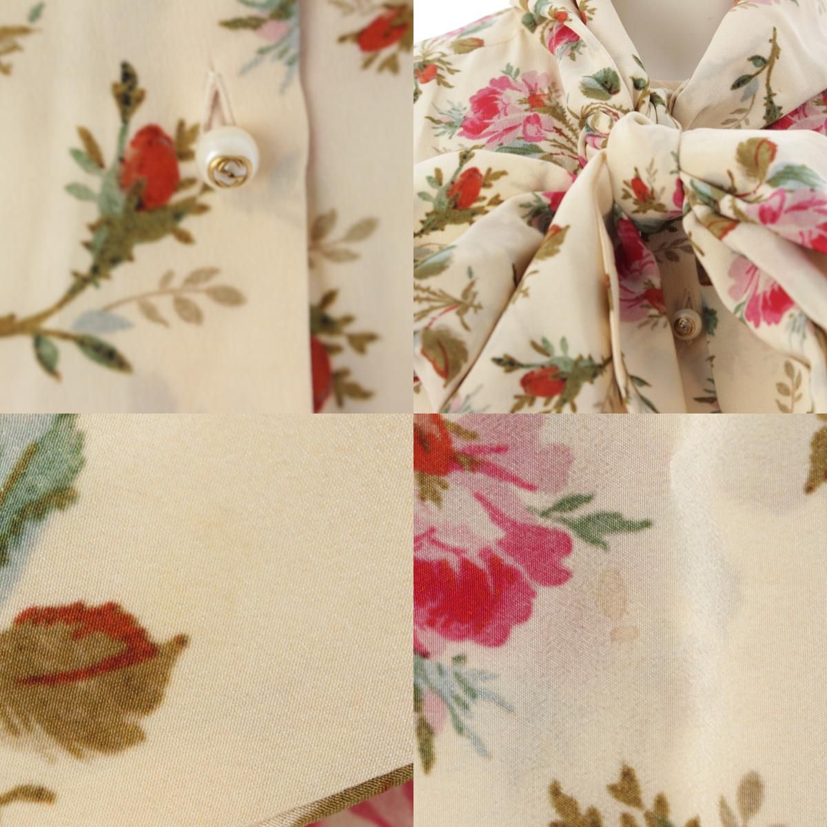 Gucci Michele Era Silk GG Pearl Button Floral Pattern Tie Design Blouse Top — view 8