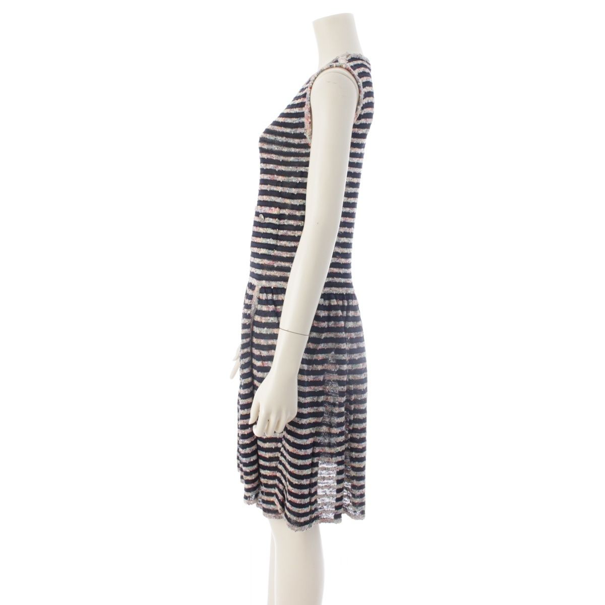 Chanel Sleeveless Border Knit Dress Multicolor 40 — view 3