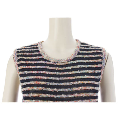 Chanel Sleeveless Border Knit Dress Multicolor 40 — view 5
