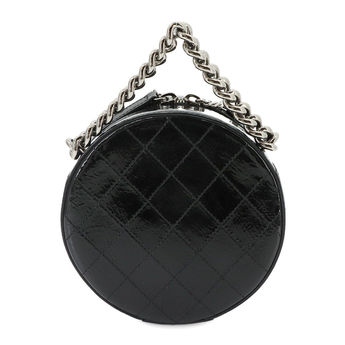 Chanel Round Quilted 2-Way Chain Shoulder Bag Patent Leather Black — view 3