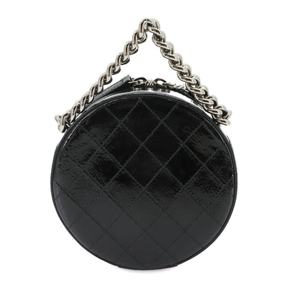 Chanel Round Quilted 2-Way Chain Shoulder Bag Patent Leather Black — view 3