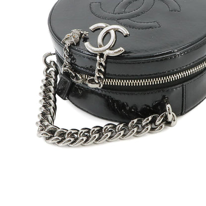 Chanel Round Quilted 2-Way Chain Shoulder Bag Patent Leather Black — view 6