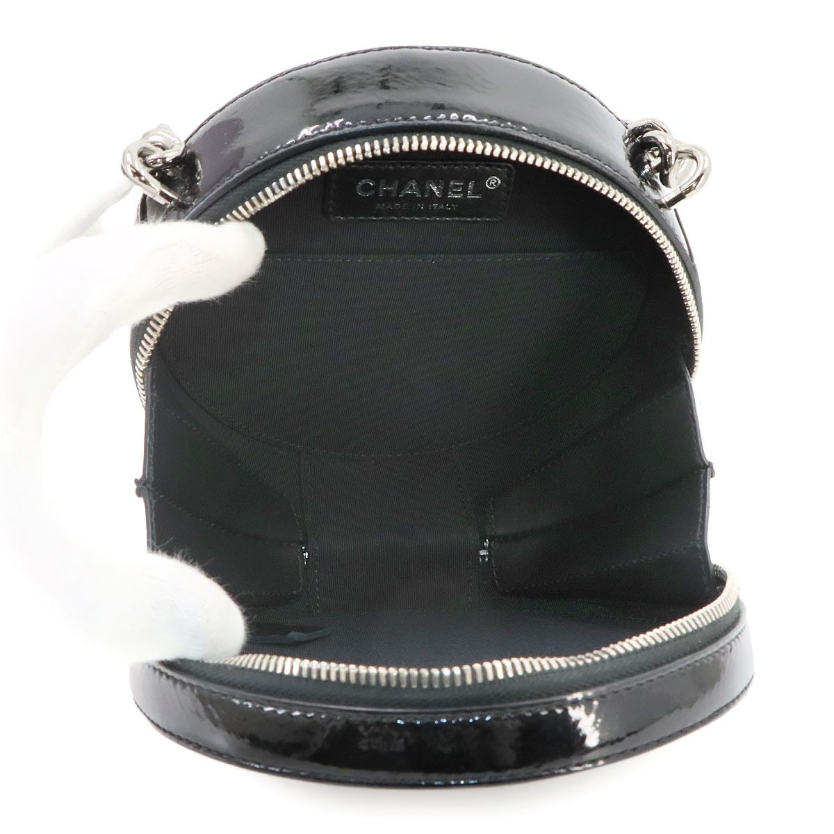 Chanel Round Quilted 2-Way Chain Shoulder Bag Patent Leather Black — view 7