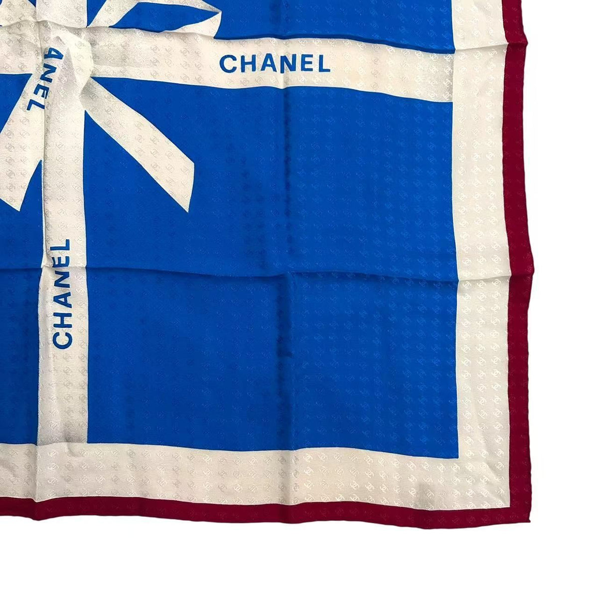 Chanel Ribbon Pattern Silk Scarf Blue — view 4
