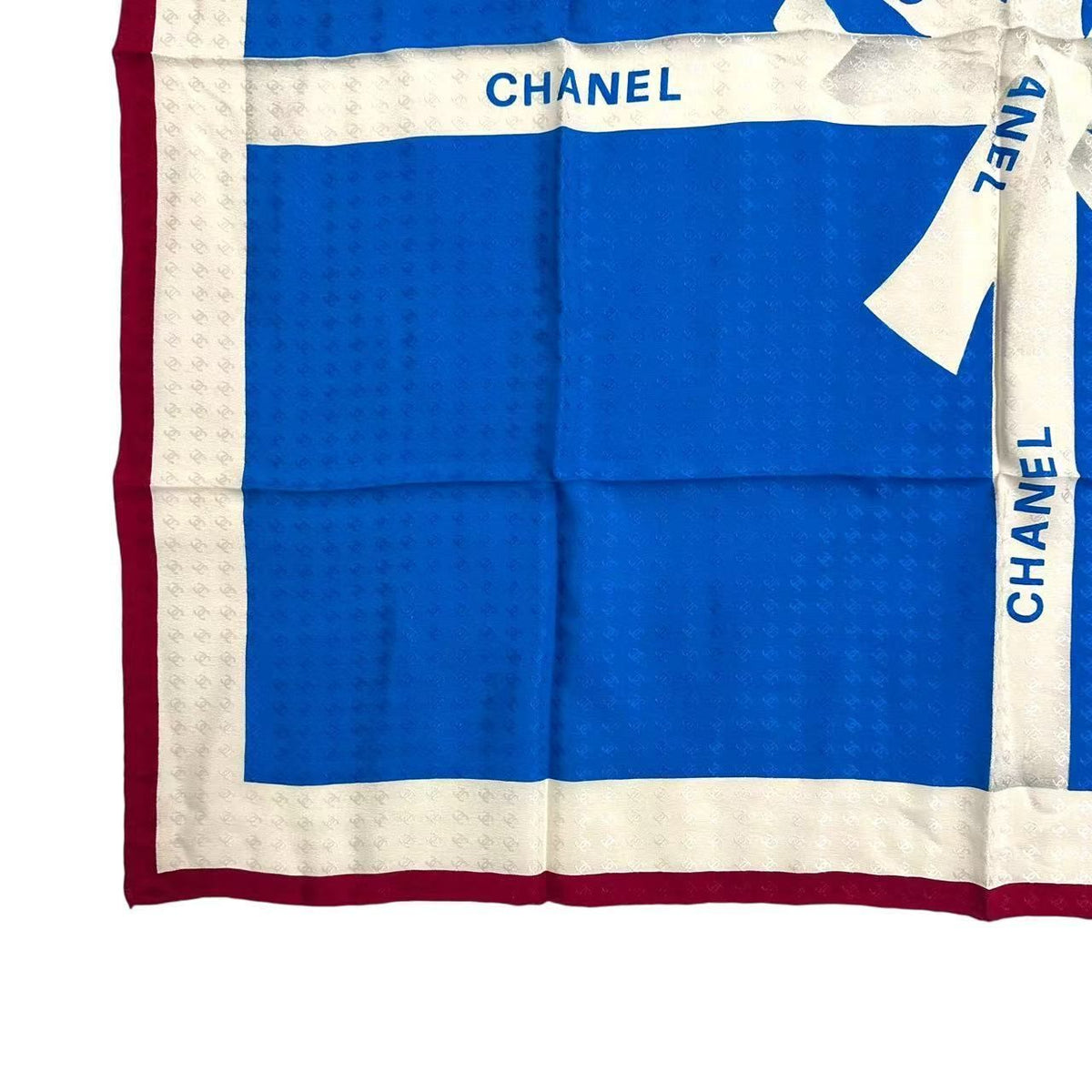 Chanel Ribbon Pattern Silk Scarf Blue — view 5
