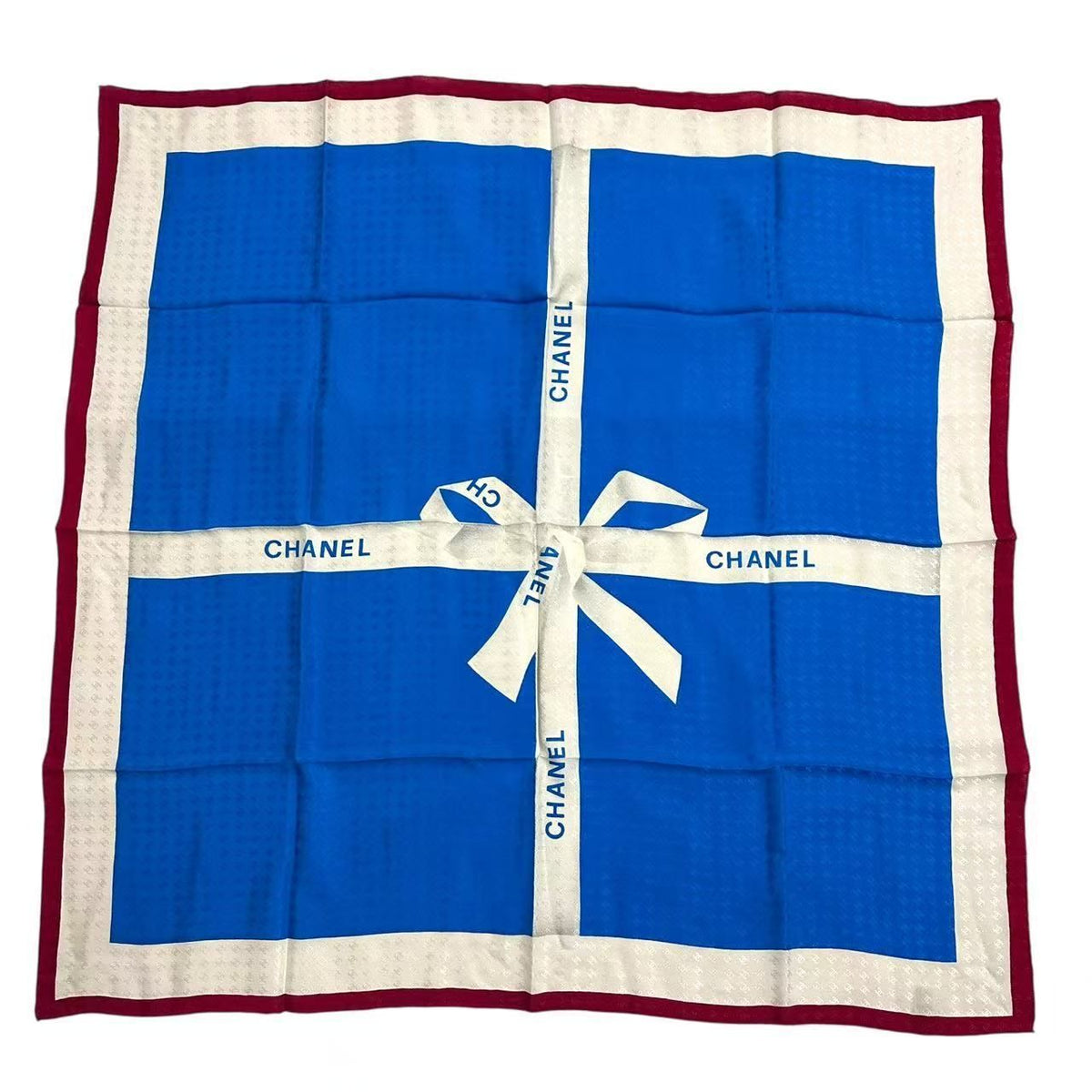 Chanel Ribbon Pattern Silk Scarf Blue