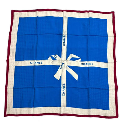 Chanel Ribbon Pattern Silk Scarf Blue