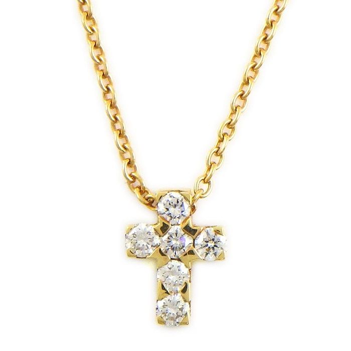 Van Cleef & Arpels Necklace Mini Croix Cross Diamond 18k Yellow Gold