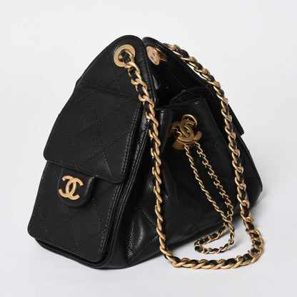 Chanel 25 Mini Chain Shoulder Bag Caviar Leather Black Gold — view 3