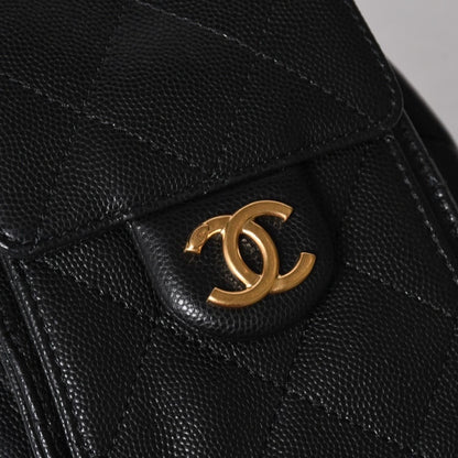 Chanel 25 Mini Chain Shoulder Bag Caviar Leather Black Gold — view 6