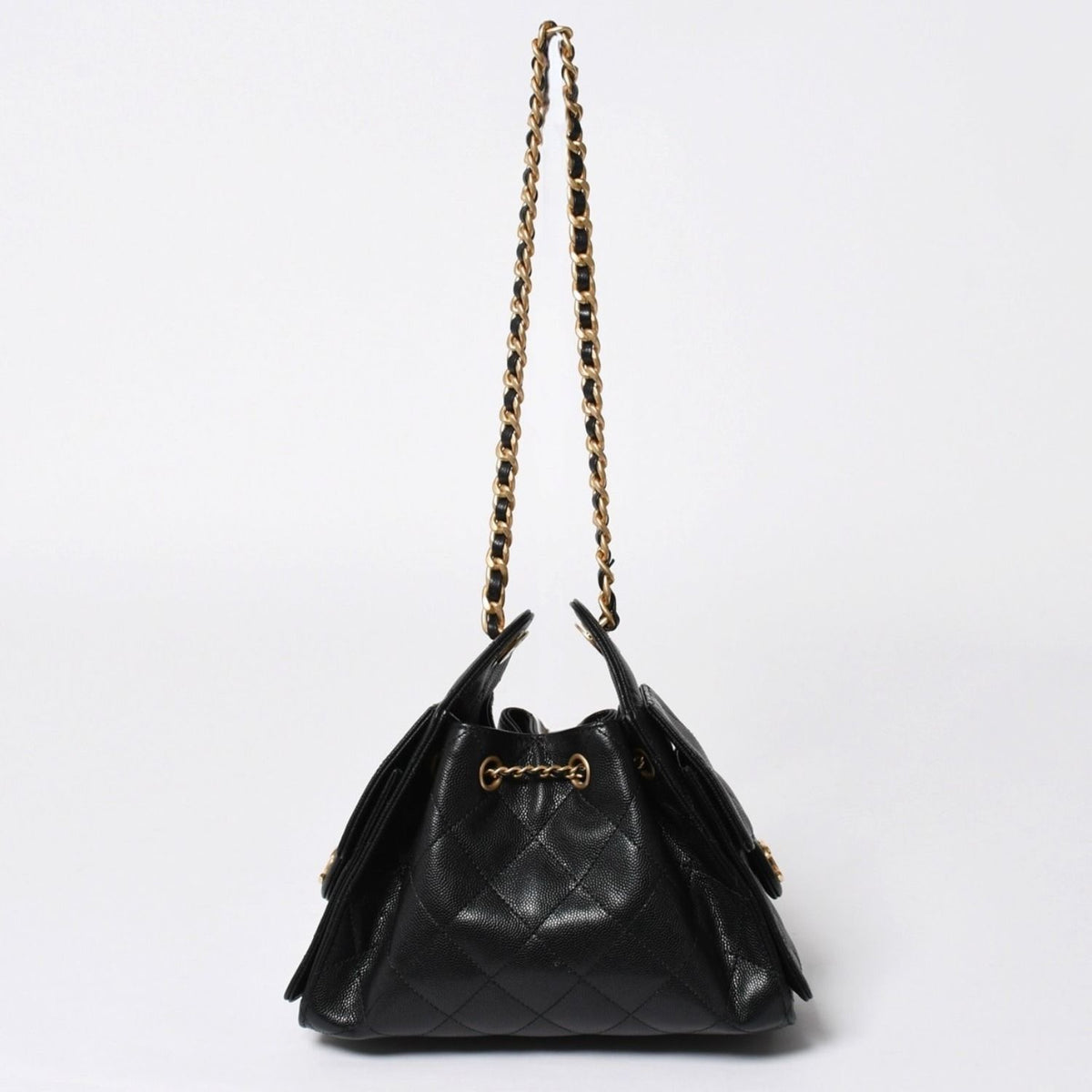 Chanel 25 Mini Chain Shoulder Bag Caviar Leather Black Gold — view 2