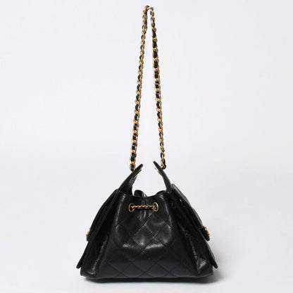 Chanel 25 Mini Chain Shoulder Bag Caviar Leather Black Gold — view 2