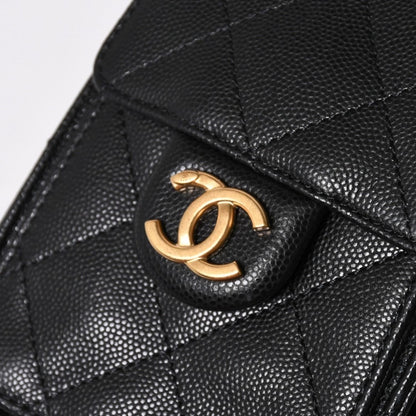 Chanel 25 Mini Chain Shoulder Bag Caviar Leather Black Gold — view 7