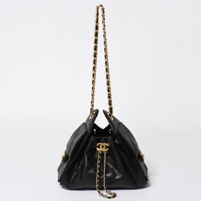 Chanel 25 Mini Chain Shoulder Bag Caviar Leather Black Gold