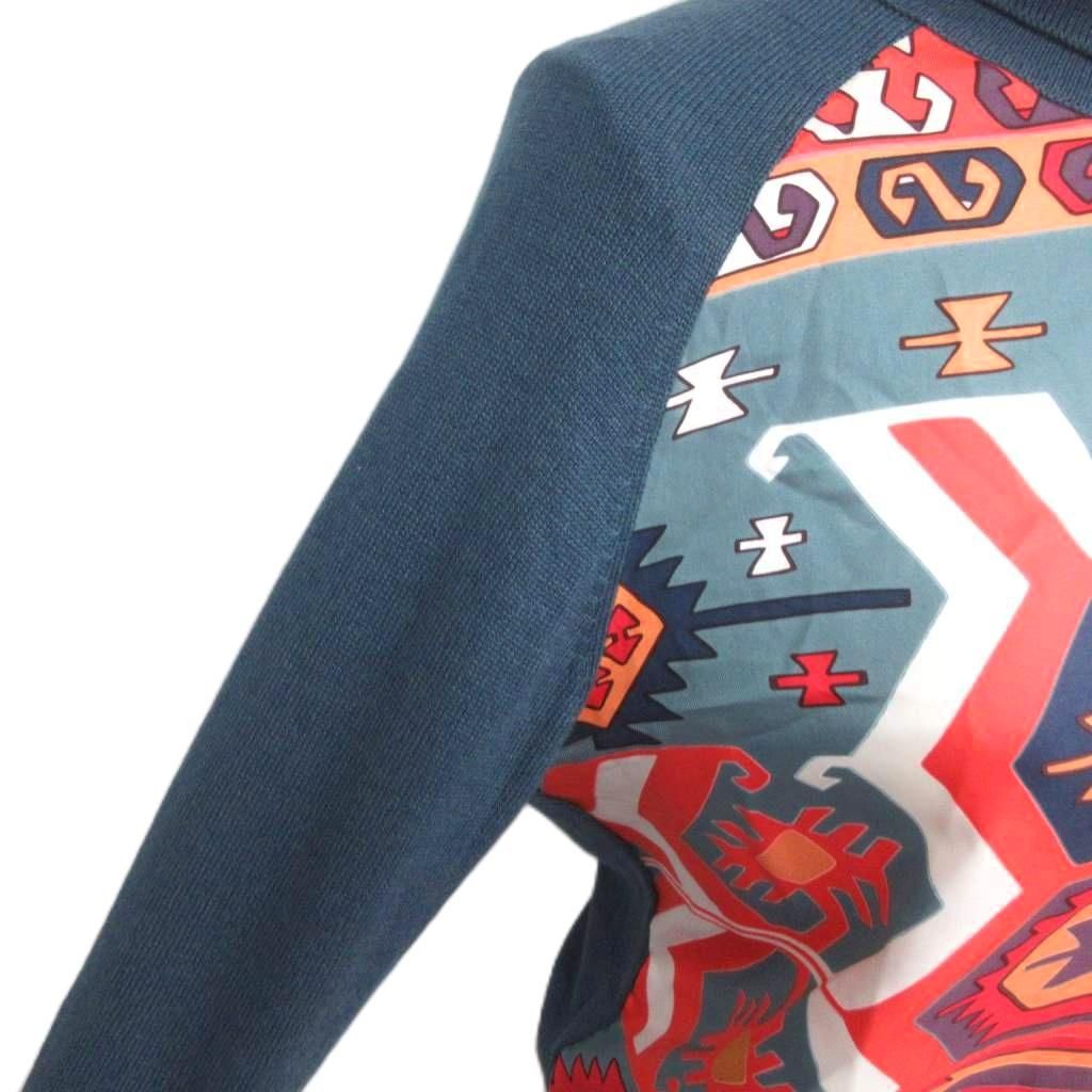 Hermes Knit Sweater Cashmere Silk Twillaine Turtleneck All Over Print Long L — view 4
