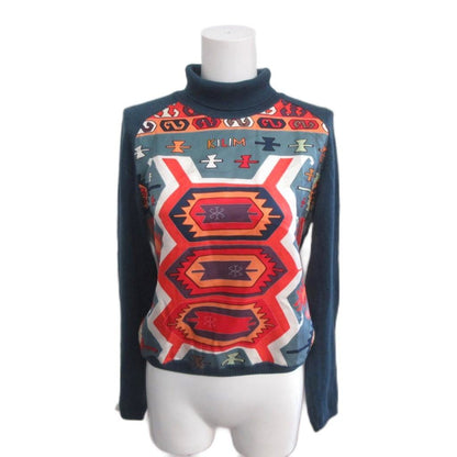 Hermes Knit Sweater Cashmere Silk Twillaine Turtleneck All Over Print Long L