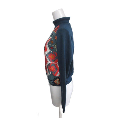 Hermes Knit Sweater Cashmere Silk Twillaine Turtleneck All Over Print Long L — view 3
