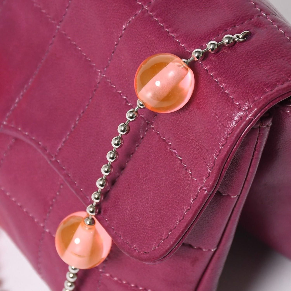 Chanel Choco Bar Ball Chain Shoulder Bag CC Logo Lambskin Pink Silver — view 5
