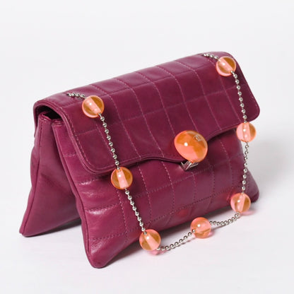 Chanel Choco Bar Ball Chain Shoulder Bag CC Logo Lambskin Pink Silver — view 3