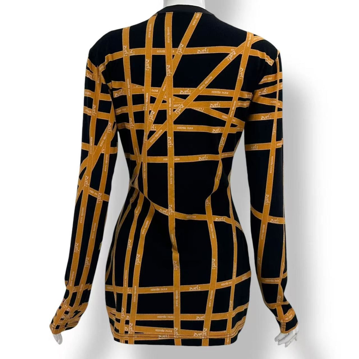Hermes T-Shirt Long Sleeve Ribbon Pattern Black — view 2