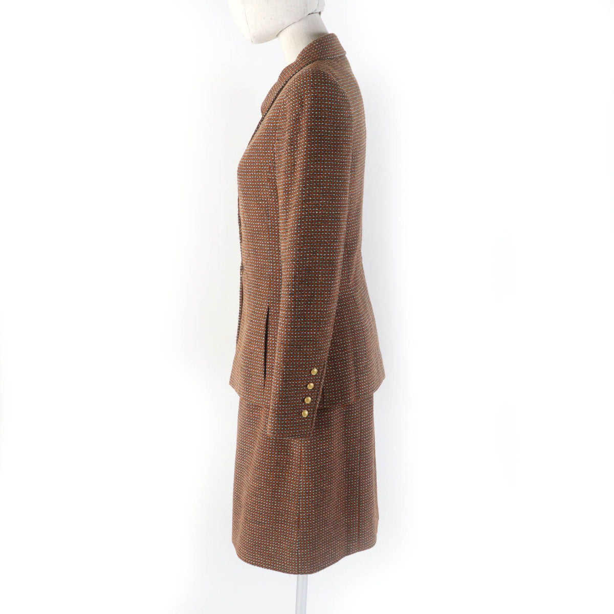 Chanel Vintage 96A CC Logo Buttoned Jacket Skirt Suit Set Brown 38 — view 2
