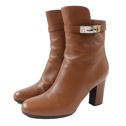 Hermes Jouueuse Silver Kelly Leather Short Boots Brown