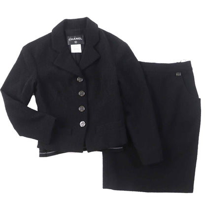 Chanel Wool Silk Blend Rhinestone Coco Buttons with Plate Single Color Set Black