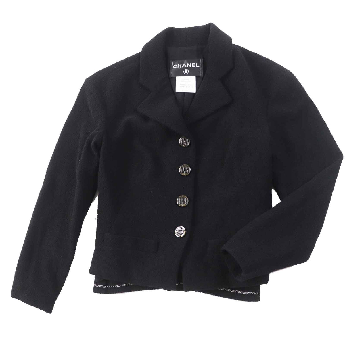 Chanel Wool Silk Blend Rhinestone Coco Buttons with Plate Single Color Set Black — view 2