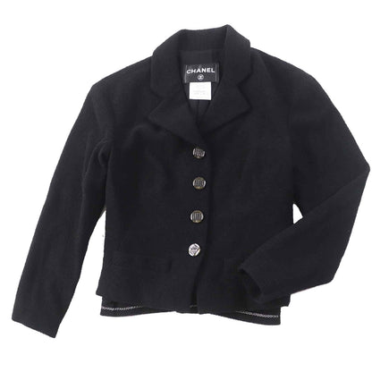 Chanel Wool Silk Blend Rhinestone Coco Buttons with Plate Single Color Set Black — view 2
