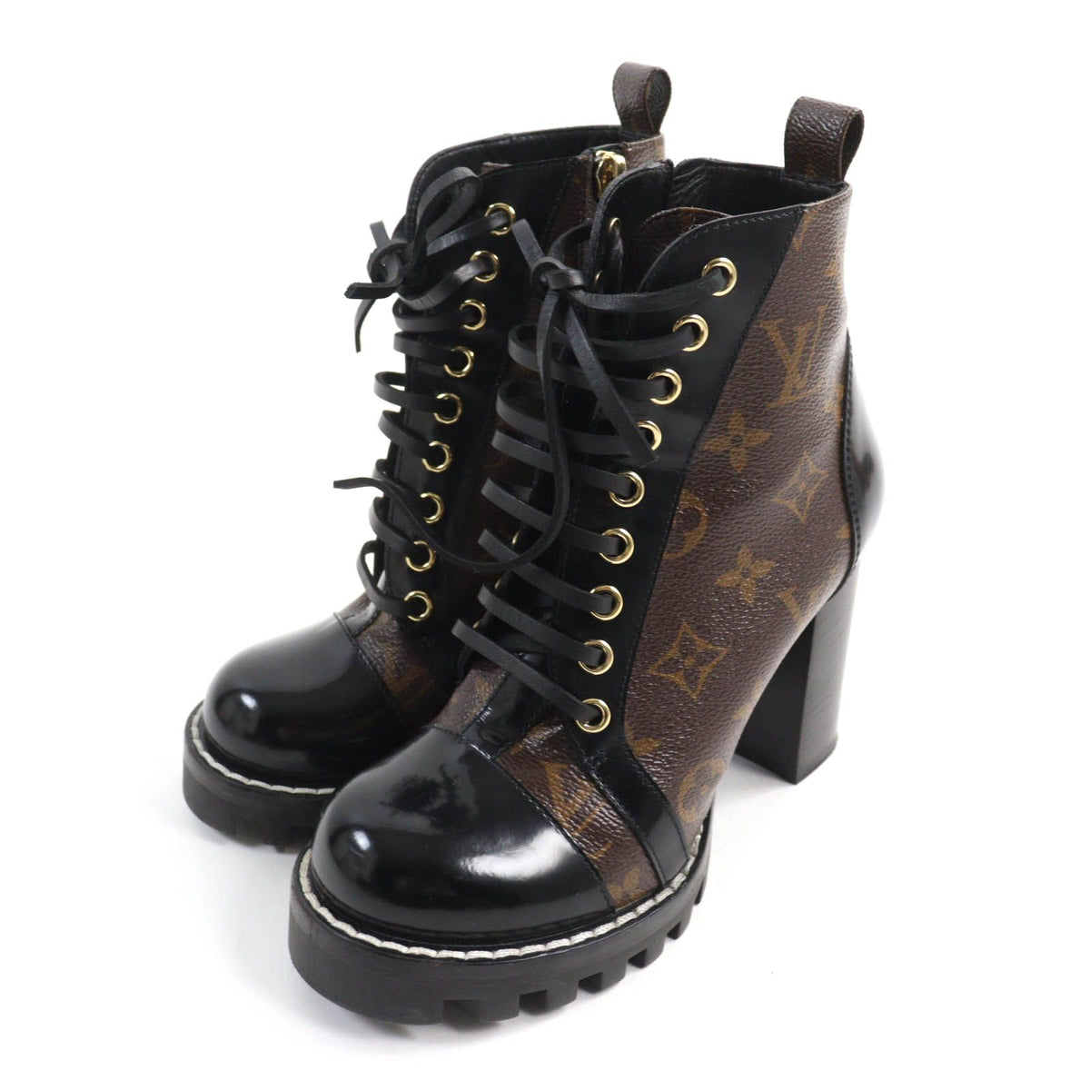 Louis Vuitton Star Trail Line Monogram Canvas Side Zip Lace-up Ankle Boots