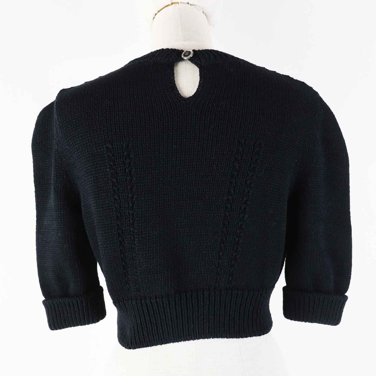 Chanel 22S Rhinestone CC Logo Cropped Length with Button Short Sleeve Knit — view 4