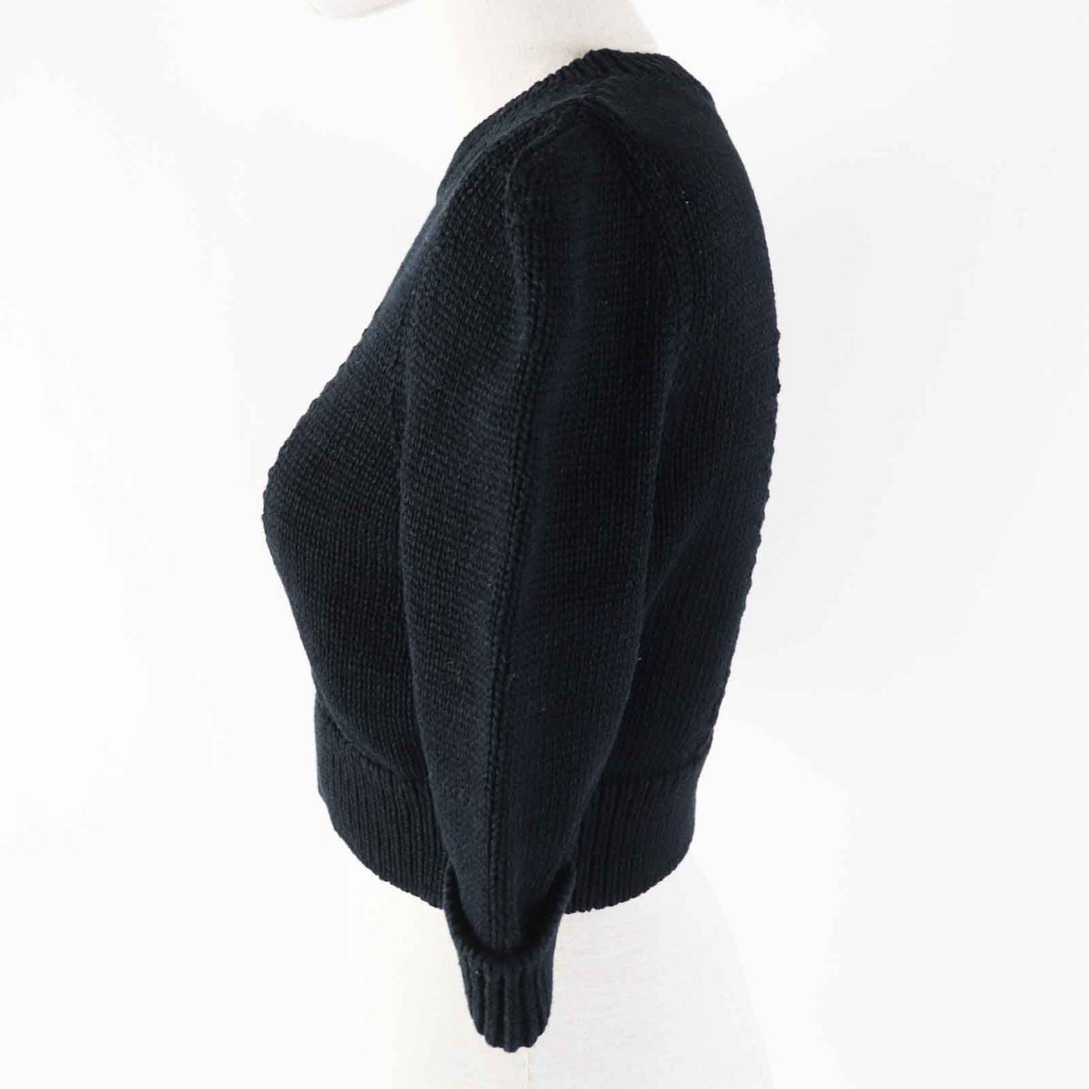 Chanel 22S Rhinestone CC Logo Cropped Length with Button Short Sleeve Knit — view 3