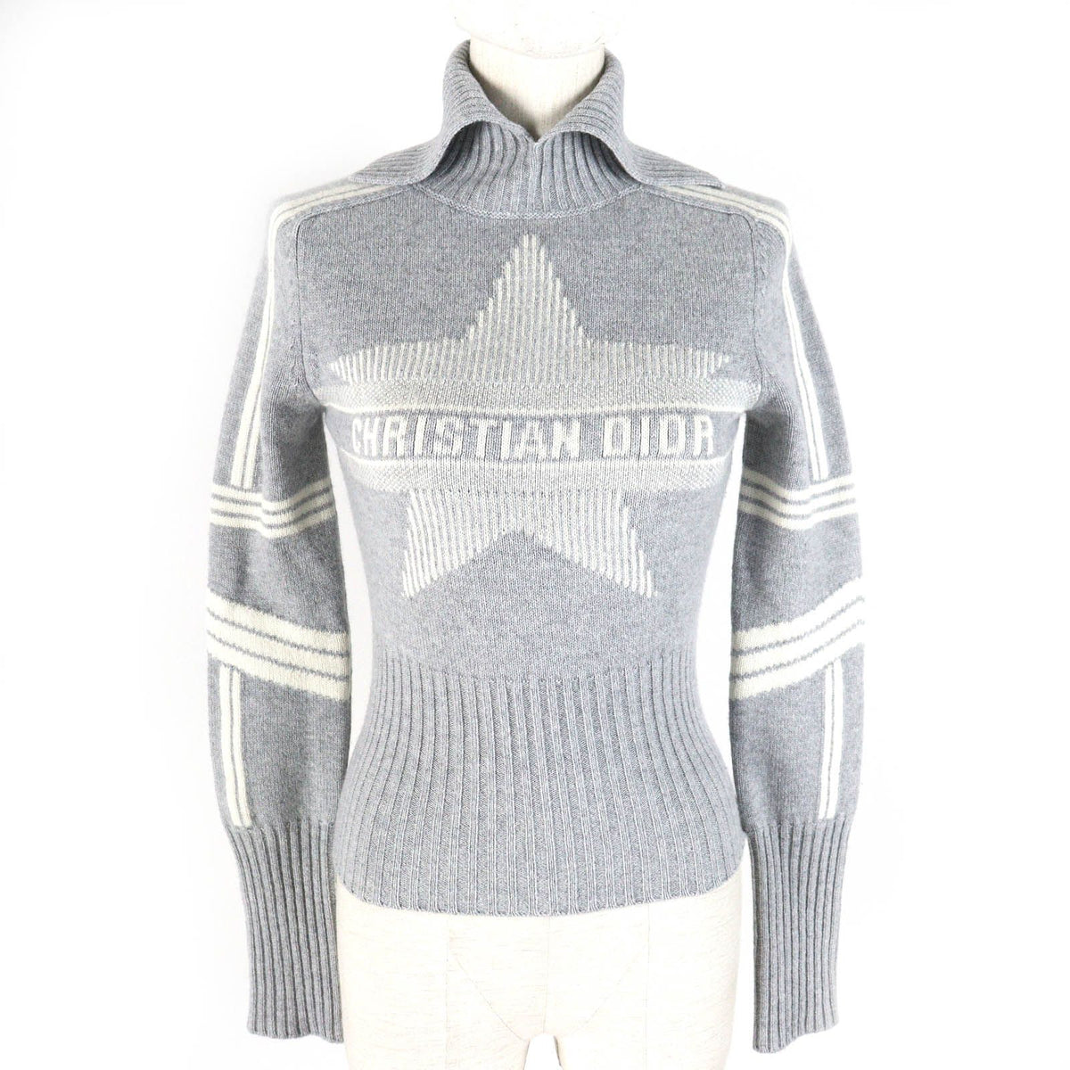 Dior 77 134 Alps Wool Cashmere Star Logo Stand Collar Knit Sweater 38