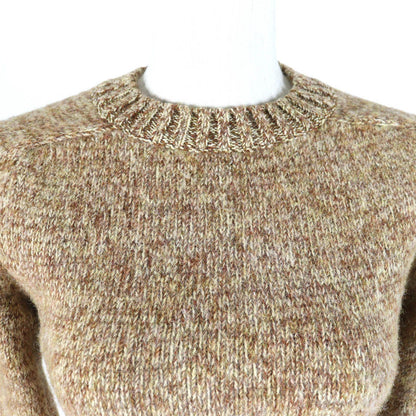 Loewe Wool 100% Anagram Leather Patch Cropped Knit Sweater Brown — view 4