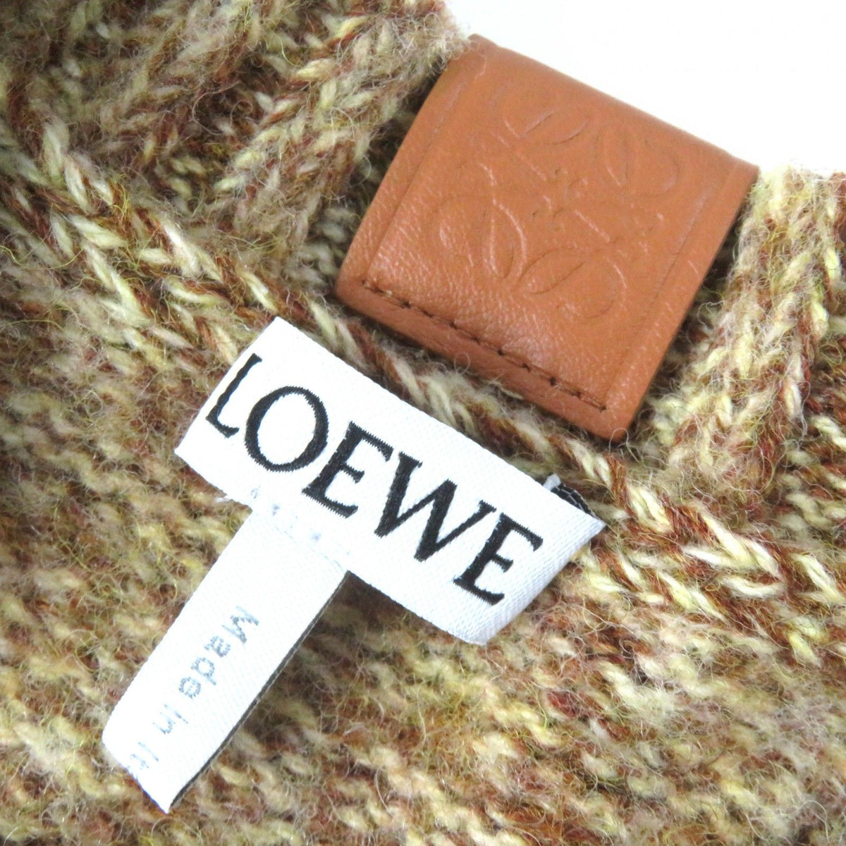 Loewe Wool 100% Anagram Leather Patch Cropped Knit Sweater Brown — view 6