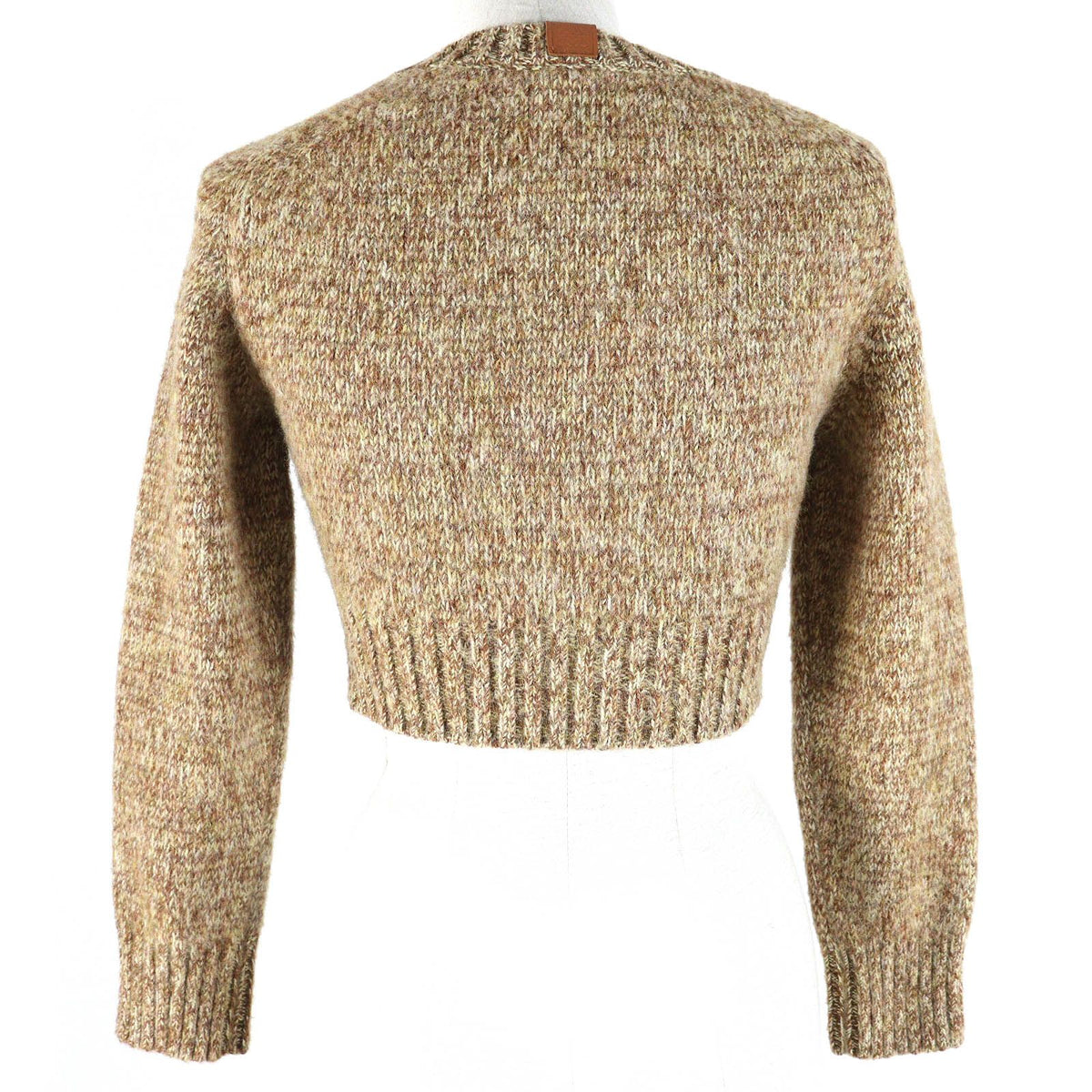 Loewe Wool 100% Anagram Leather Patch Cropped Knit Sweater Brown — view 3
