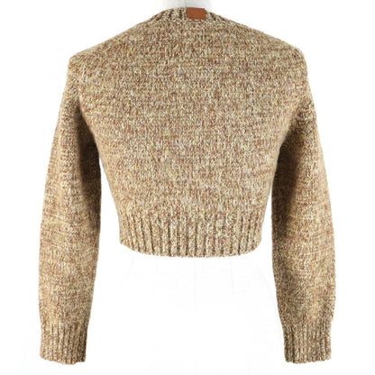 Loewe Wool 100% Anagram Leather Patch Cropped Knit Sweater Brown — view 3