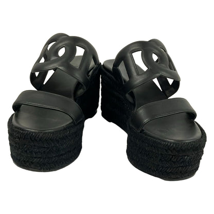 Hermes Sandals Itea Black Wedge Sole Espadrilles Leather — view 2