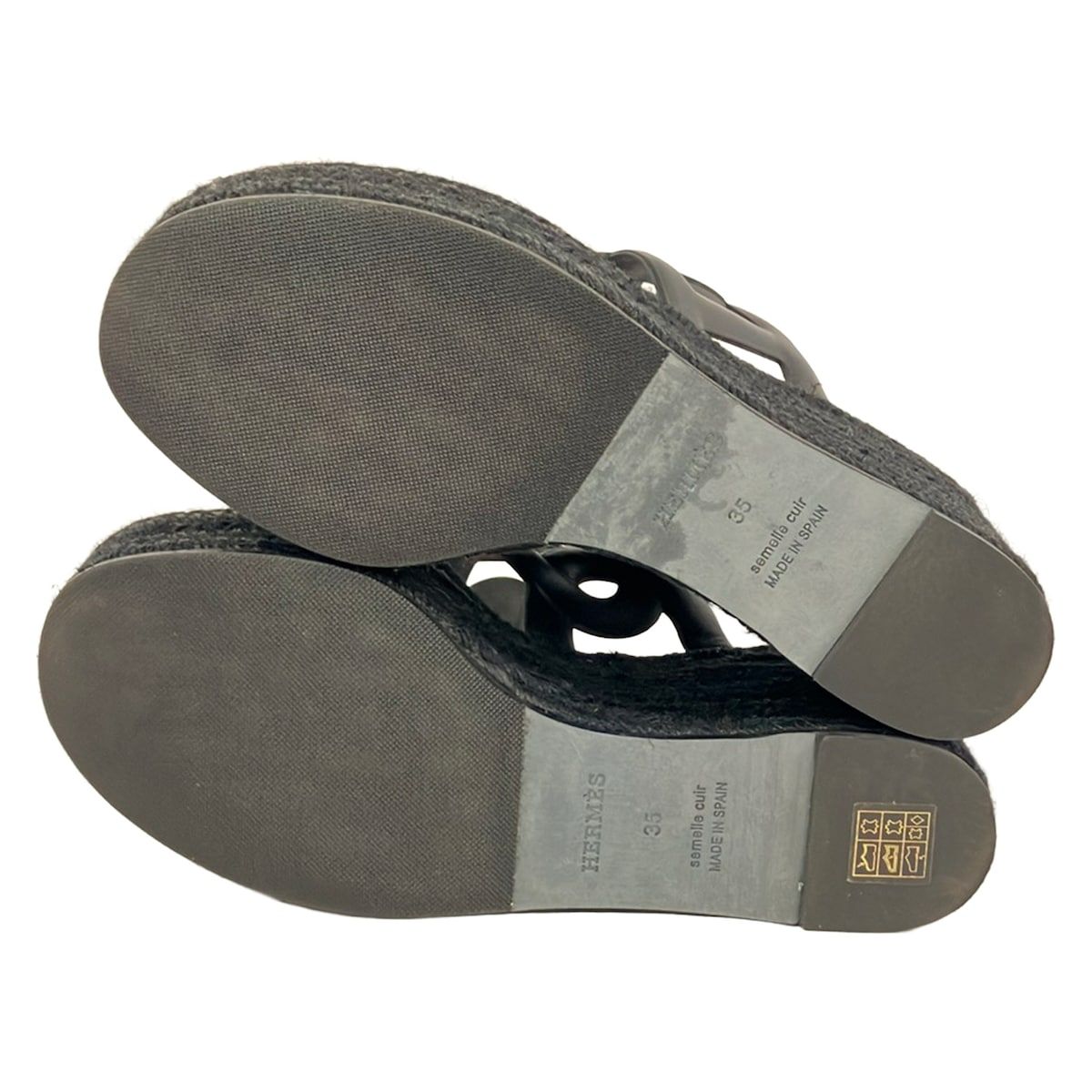Hermes Sandals Itea Black Wedge Sole Espadrilles Leather — view 4