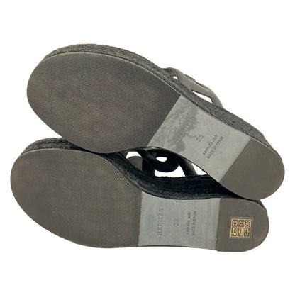 Hermes Sandals Itea Black Wedge Sole Espadrilles Leather — view 4