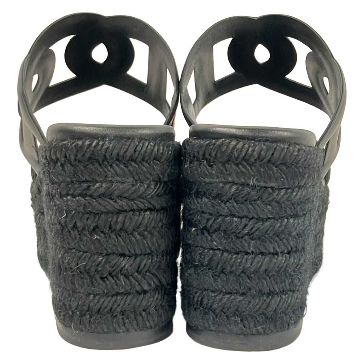Hermes Sandals Itea Black Wedge Sole Espadrilles Leather — view 3