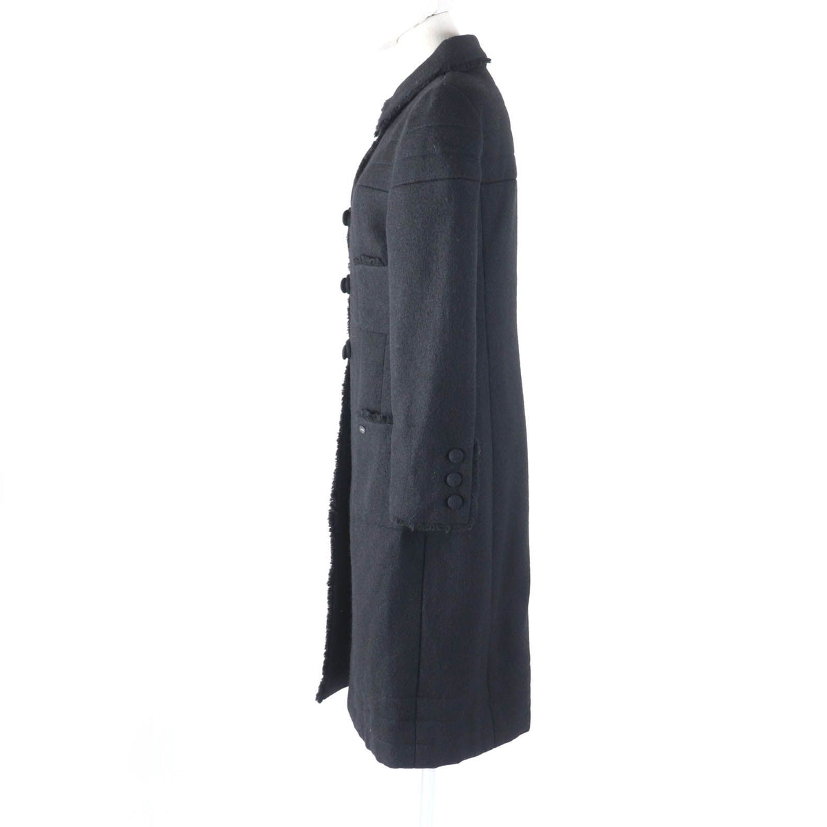 Chanel 06A Lining Silk 100% Logo Plate Cut Off Wool Coat Black 36 — view 2