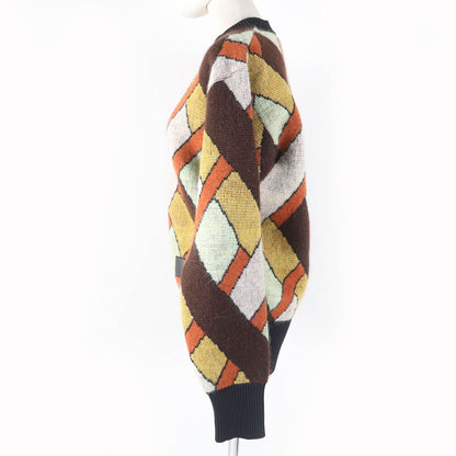 Louis Vuitton Wool Mohair Blend Leather Logo Patch Long Sleeve Knit Multi — view 2