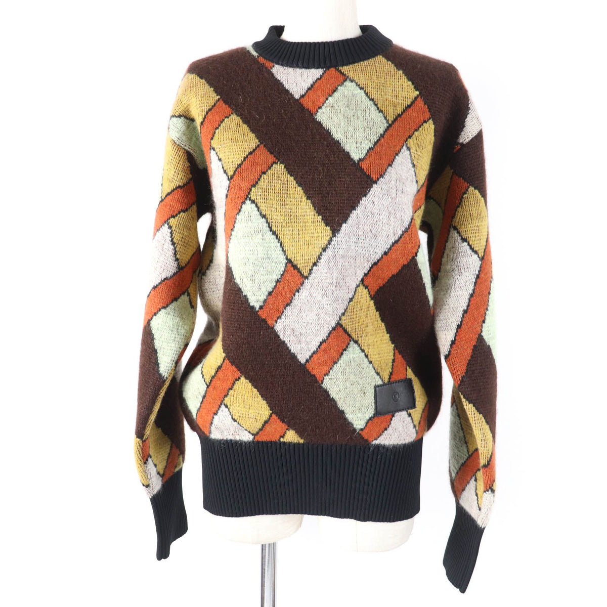 Louis Vuitton Wool Mohair Blend Leather Logo Patch Long Sleeve Knit Multi