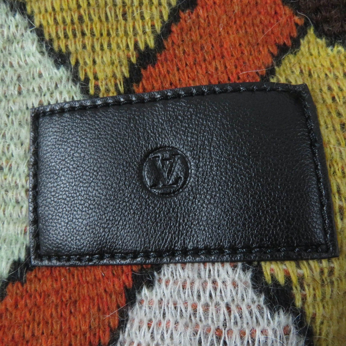 Louis Vuitton Wool Mohair Blend Leather Logo Patch Long Sleeve Knit Multi — view 5