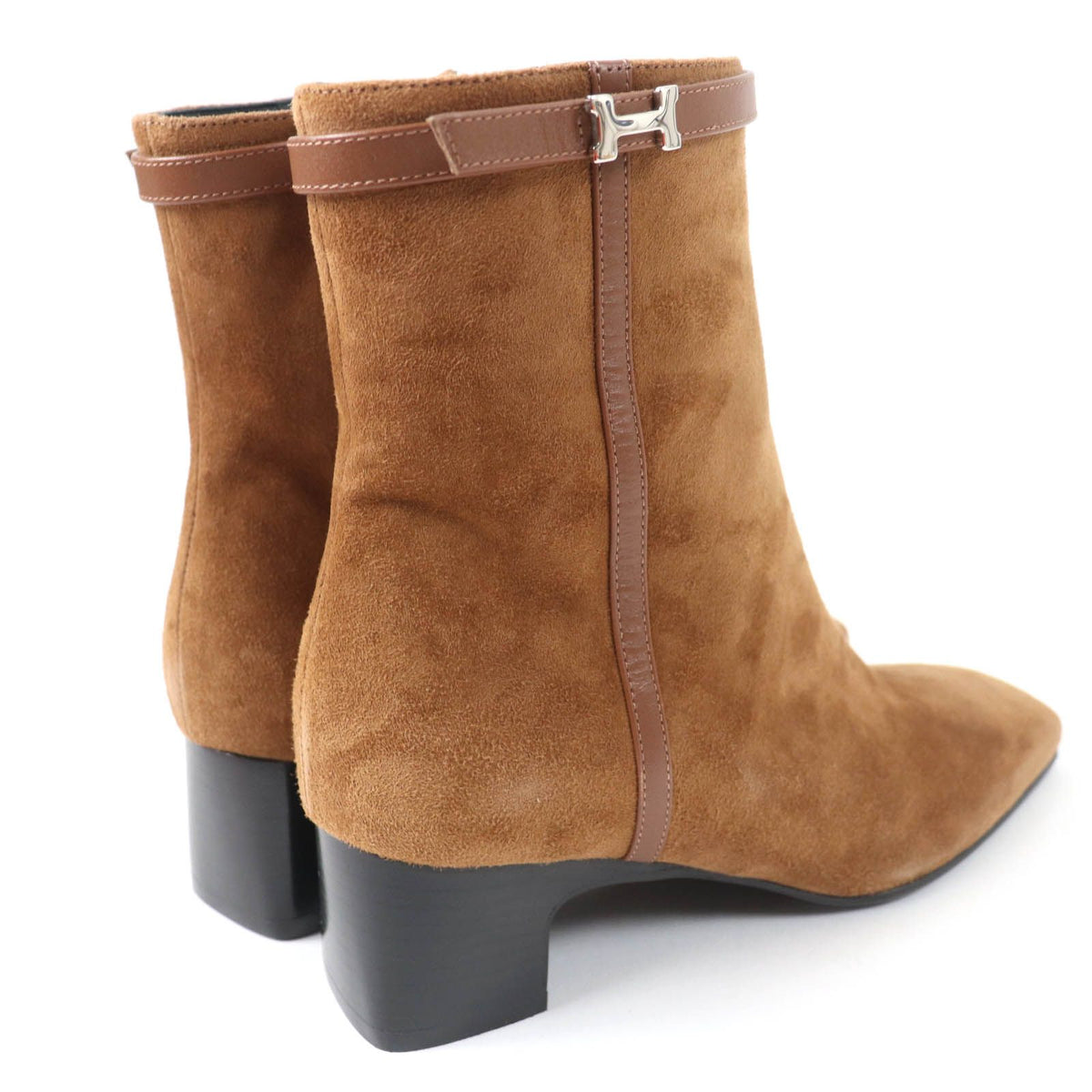 Hermes Homage Silver H Bangle Suede Leather Short Boots Brown — view 3