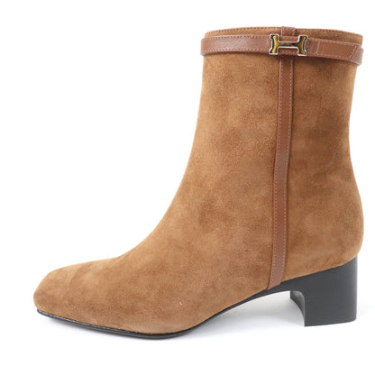 Hermes Homage Silver H Bangle Suede Leather Short Boots Brown — view 5