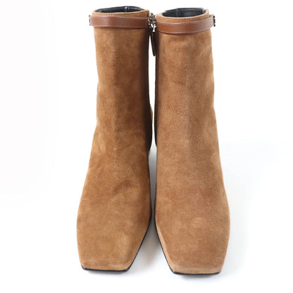 Hermes Homage Silver H Bangle Suede Leather Short Boots Brown — view 4