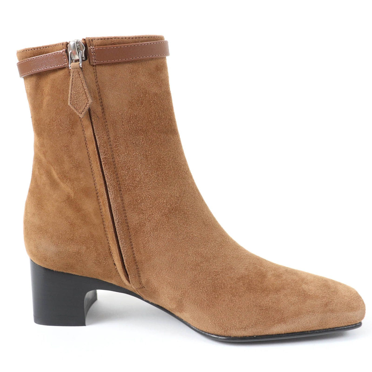 Hermes Homage Silver H Bangle Suede Leather Short Boots Brown — view 6